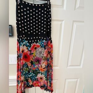 Tolani Black Polka Dot Maxi Skirt with Bright Floral Print